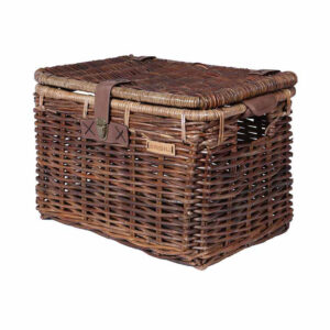 BASIL DENTON RATTAN BASKET WITH LID LARGE , NATURAL BROWN